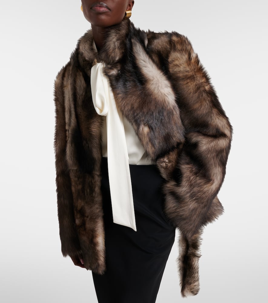 Nour Hammour Elsa Shearling Wrap Coat In Brown