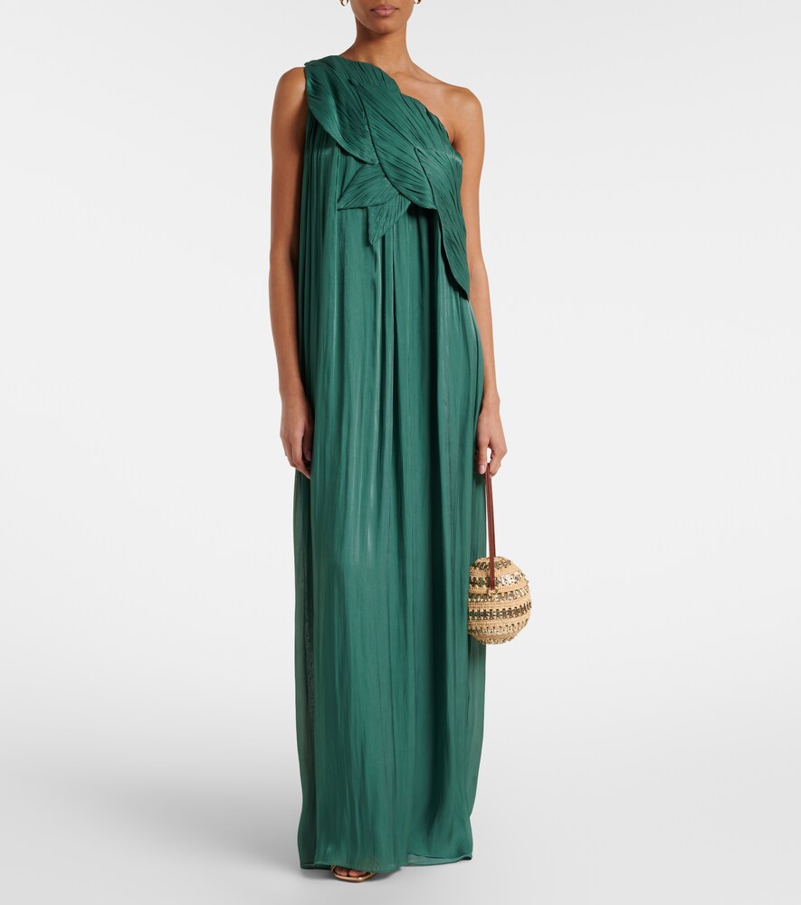 Costarellos Amabel one-shoulder pleated gown