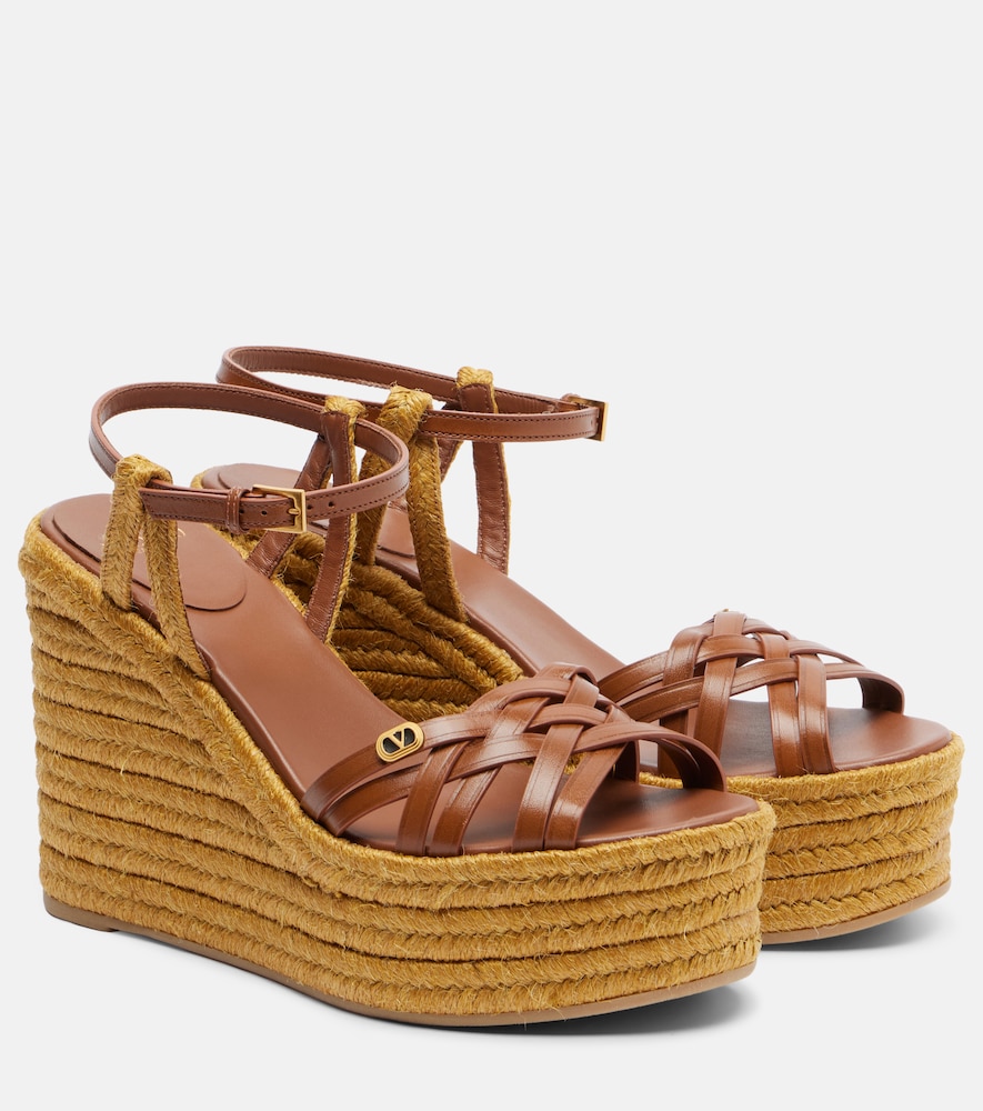 Valentino Garavani Bribri 120 leather-trimmed raffia espadrille wedges