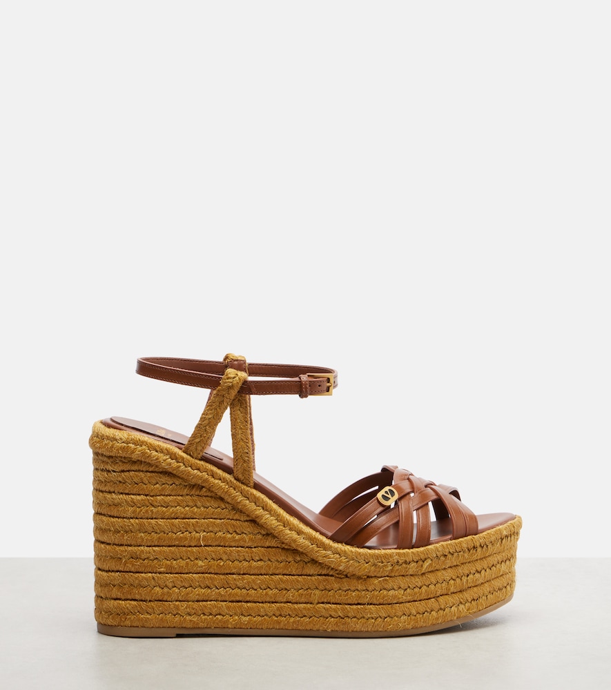 Garavani Bribri 120 Leather-Trimmed Raffia Espadrille Wedges