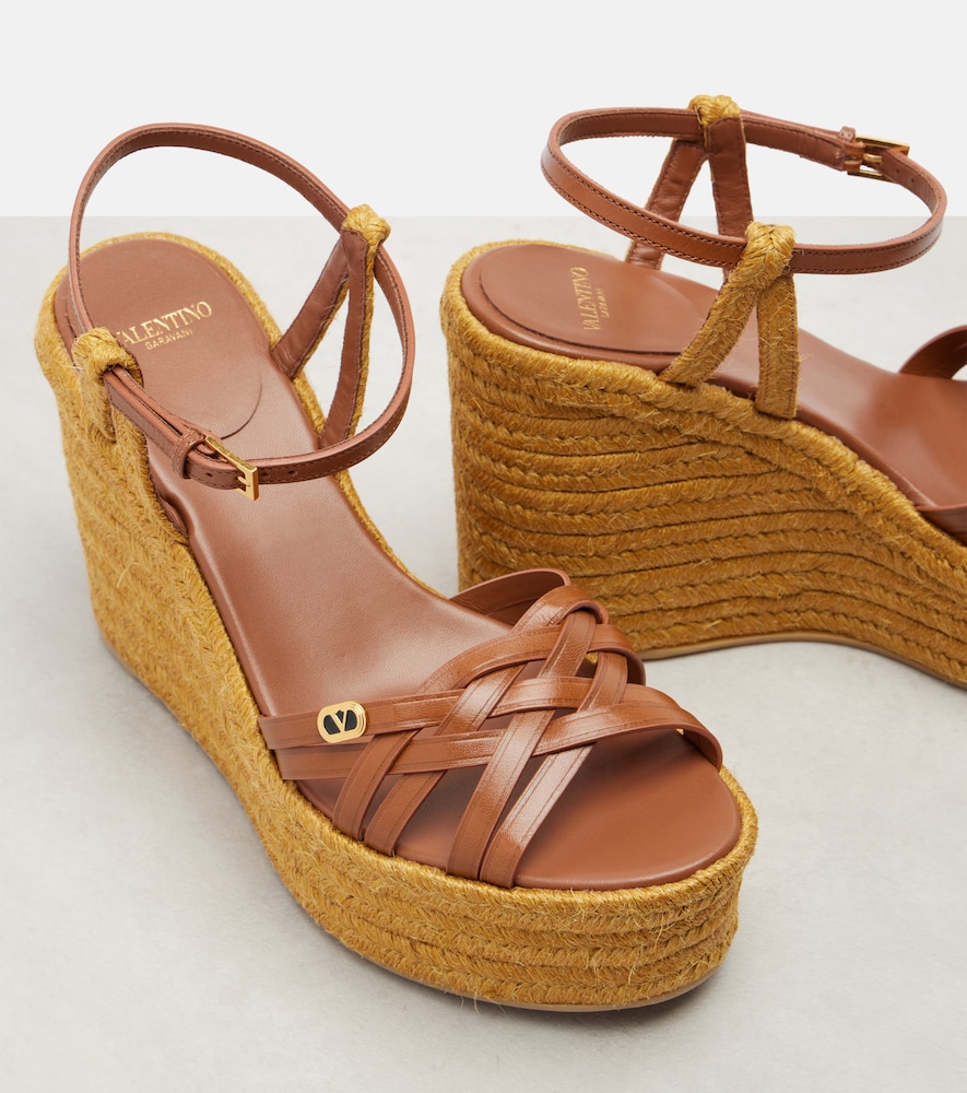Garavani Bribri 120 Leather-Trimmed Raffia Espadrille Wedges