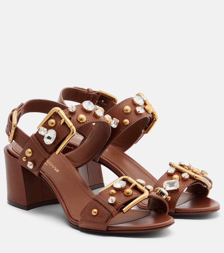 Dolce & Gabbana Keira Embellished Leather Sandals In Brown