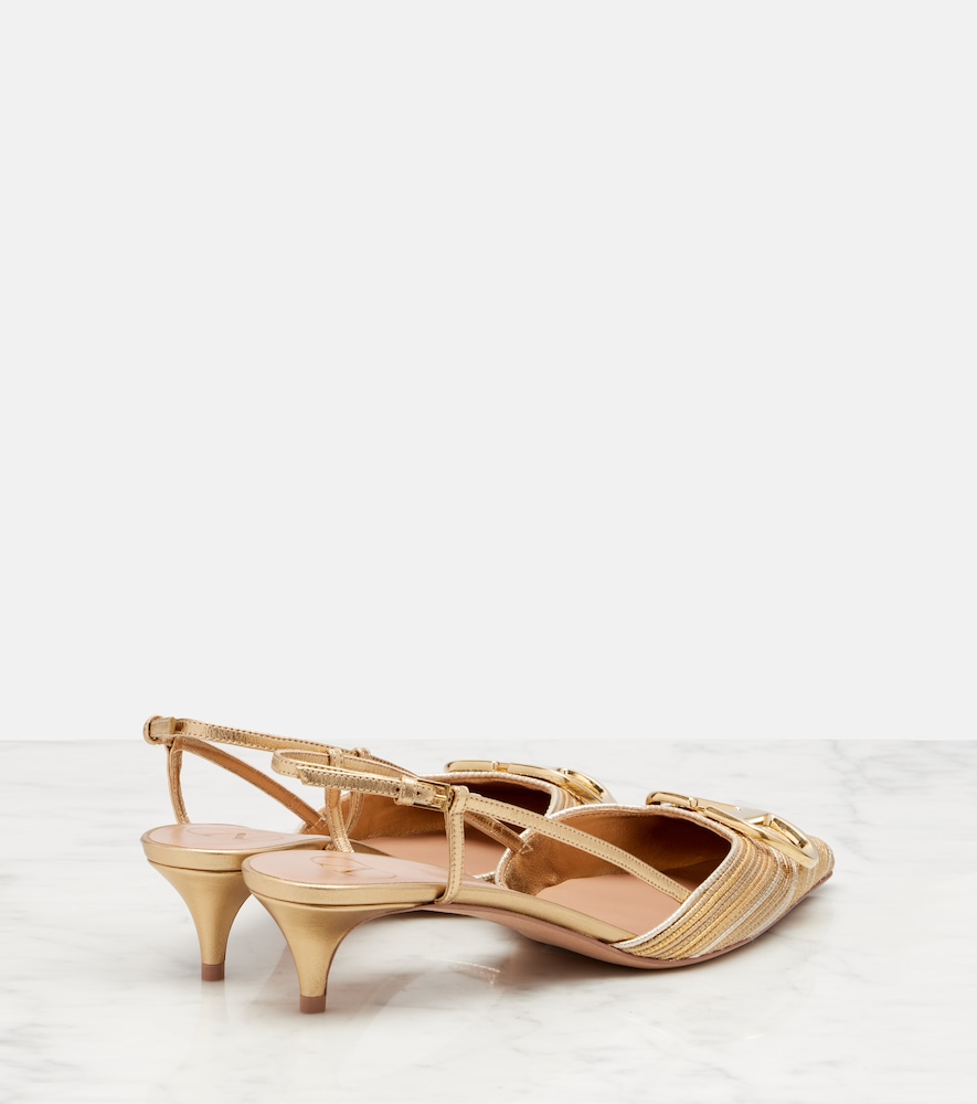  Valentino Garavani Valentino Garavani Slingback-pumps Vlogo Aus Metallic-leder 
