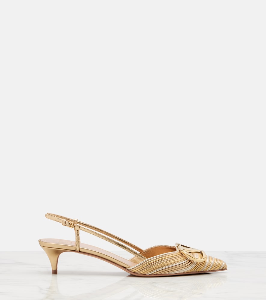  Valentino Garavani Valentino Garavani Slingback-pumps Vlogo Aus Metallic-leder 