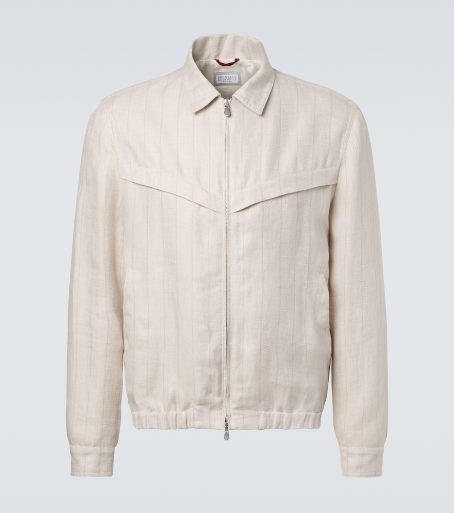 Brunello Cucinelli Men's White Striped Linen Blouson Jacket UK Size 40 - Mytheresa