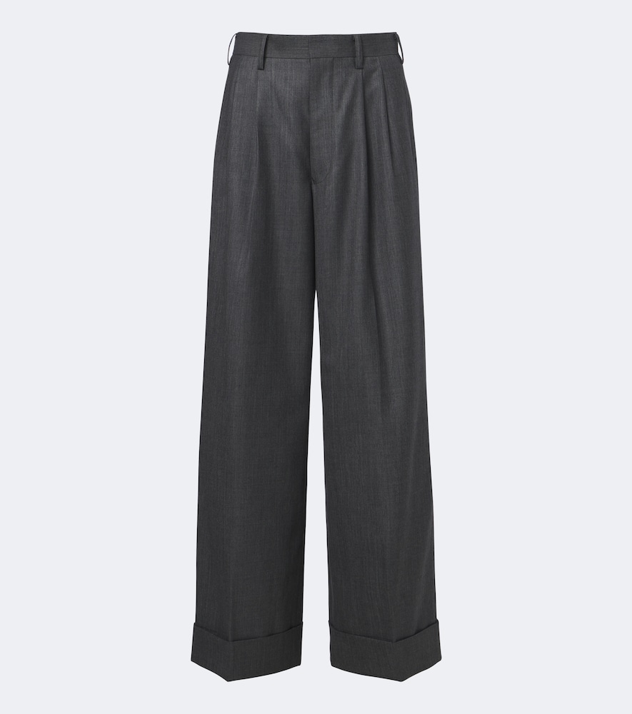 Pantaloni a gamba larga in lana plissé