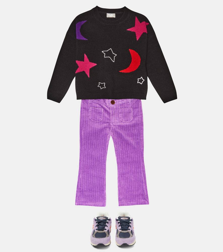Il Gufo Intarsia Virgin Wool Sweater In Black/violet