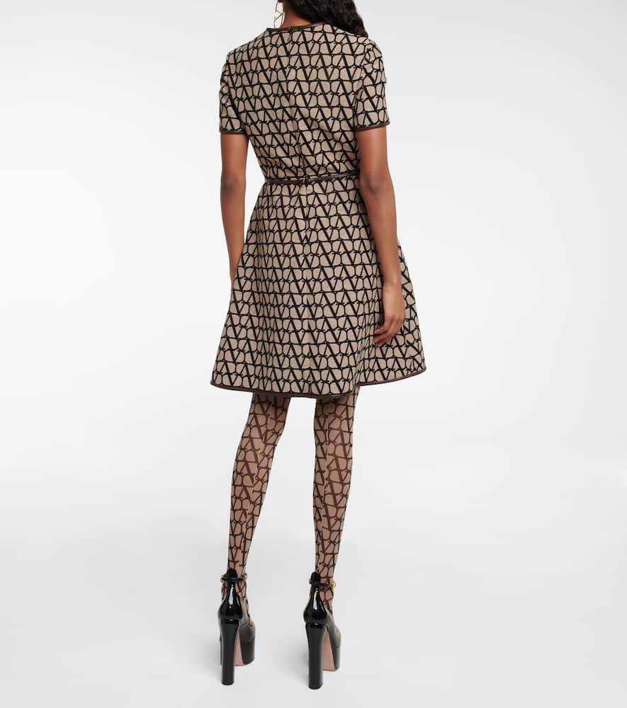 Valentino Beige\/black Tights With All-over Logo In Multicolor