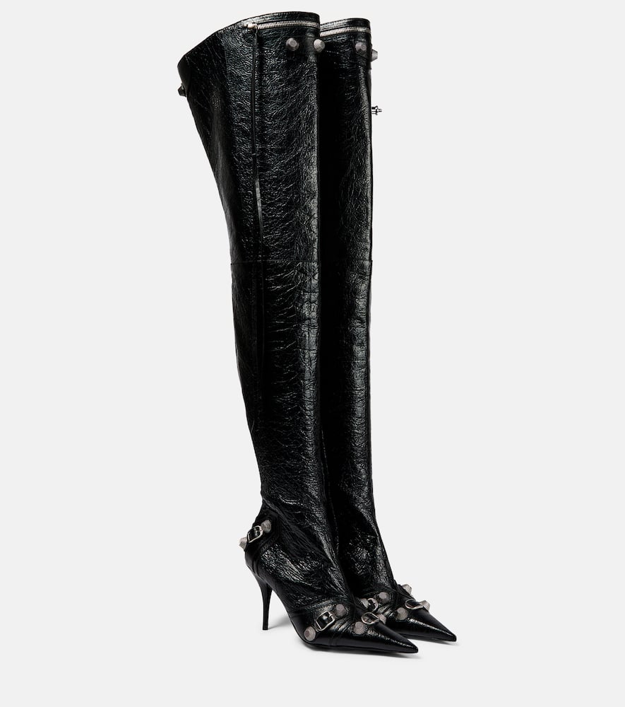 Balenciaga Cagole Leather Stud Over-the-knee Boots In Blackblackcrystal