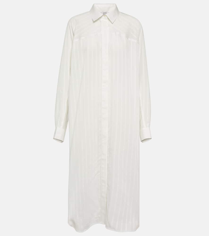 Shop Totême Striped Jacquard Shirt Dress In White