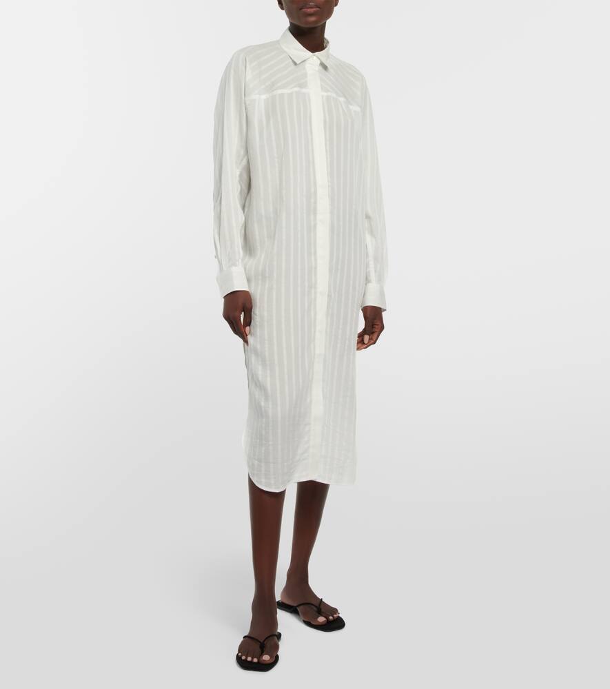 Shop Totême Striped Jacquard Shirt Dress In White