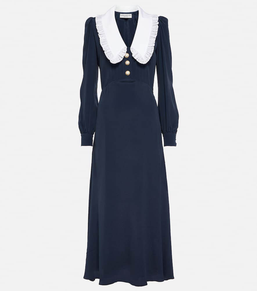 Alessandra Rich Collared Silk-blend Midi Dress In Blue