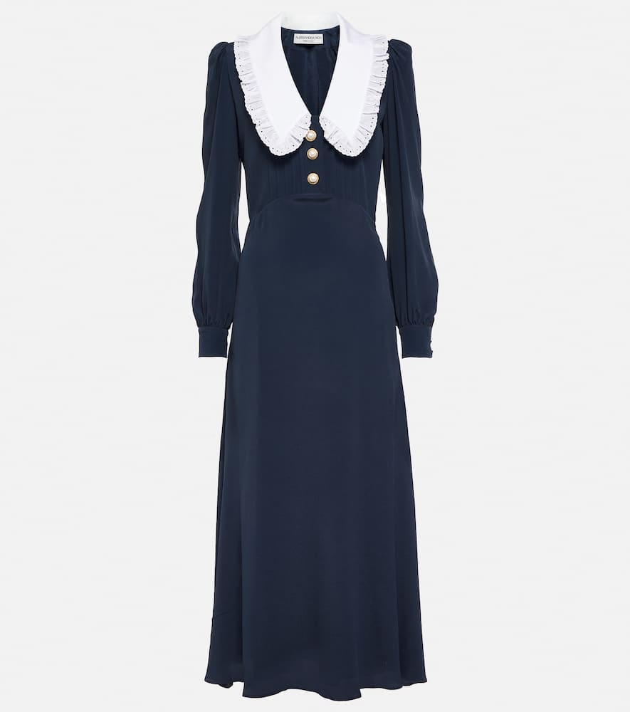 Shop Alessandra Rich Collared Silk-blend Midi Dress In Blue