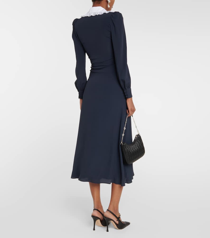 Alessandra Rich Collared Silk-blend Midi Dress In Blue