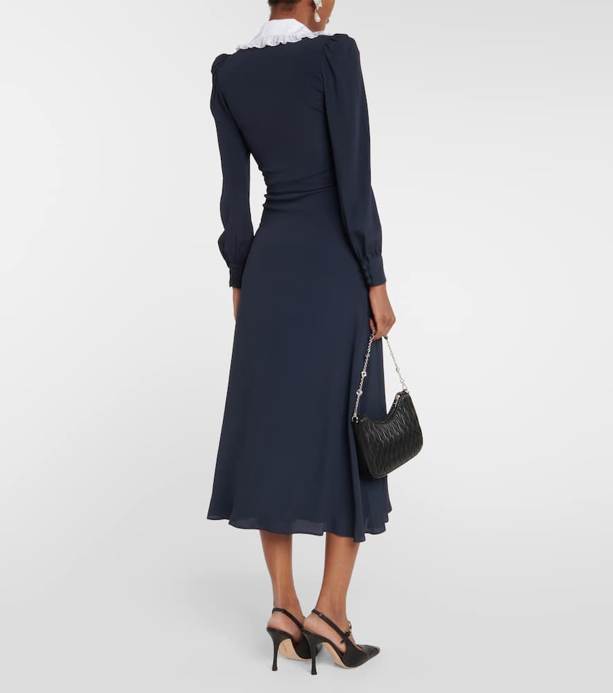 Shop Alessandra Rich Collared Silk-blend Midi Dress In Blue