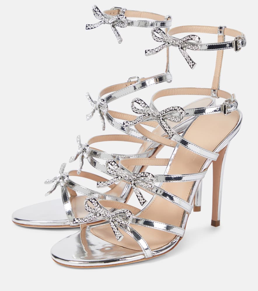 Shop Giambattista Valli Silver Love Bow Embellished Sandals