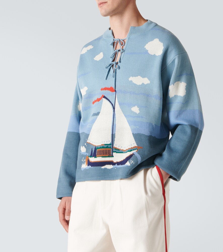  Bode Bode Pinafore Bow-detail Cotton Jacquard Sweater 