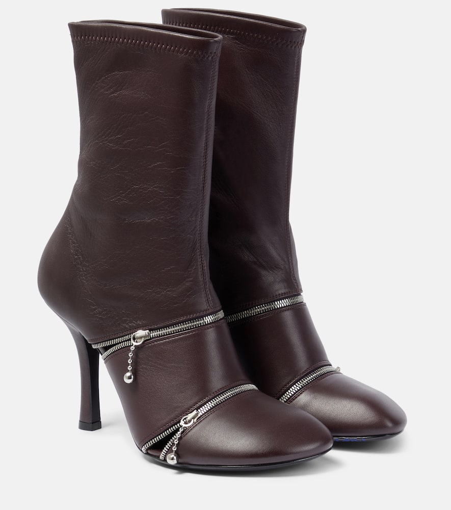 Peep leather ankle boots