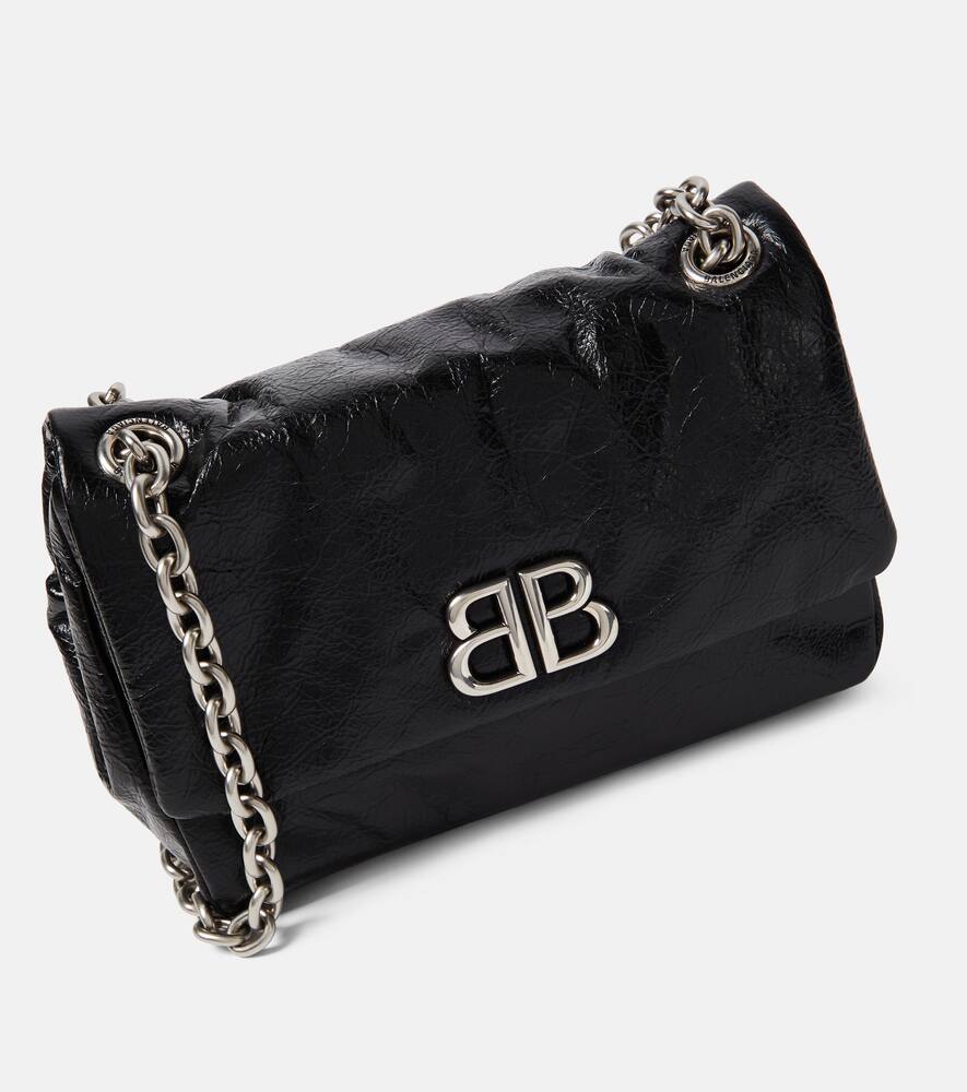 Balenciaga Monaco Mini Textured-leather Shoulder Bag In Black