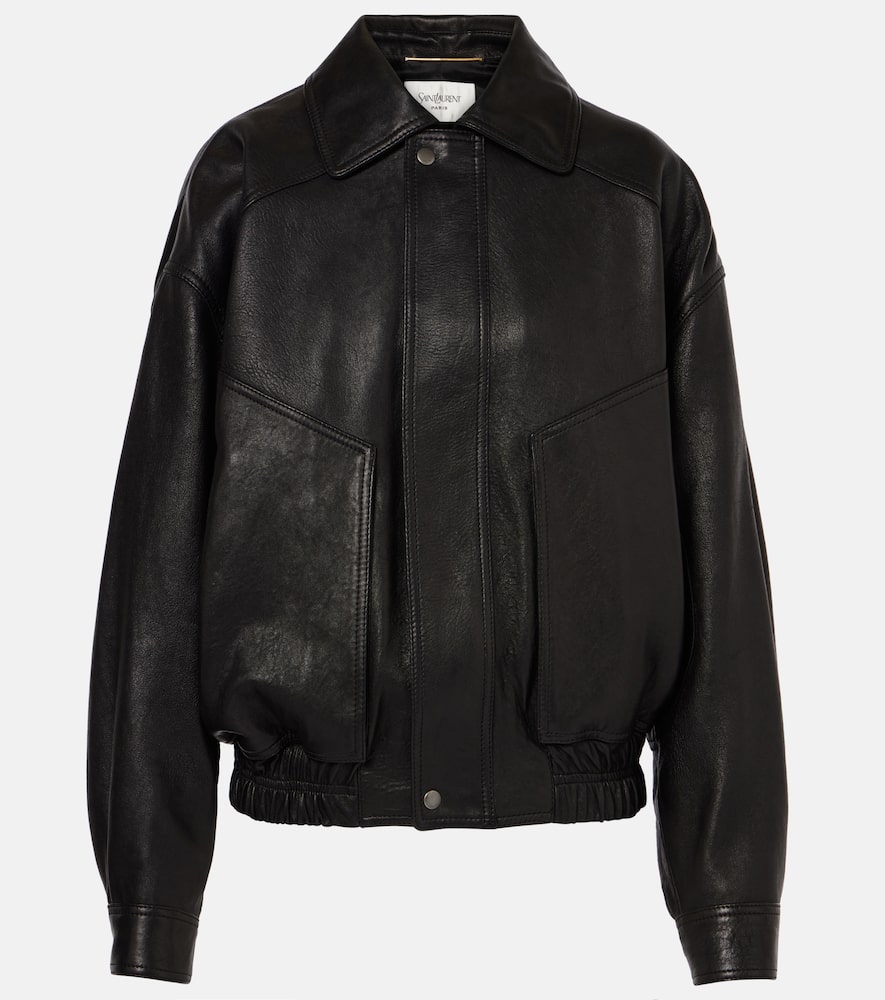 Leather bomber jacket