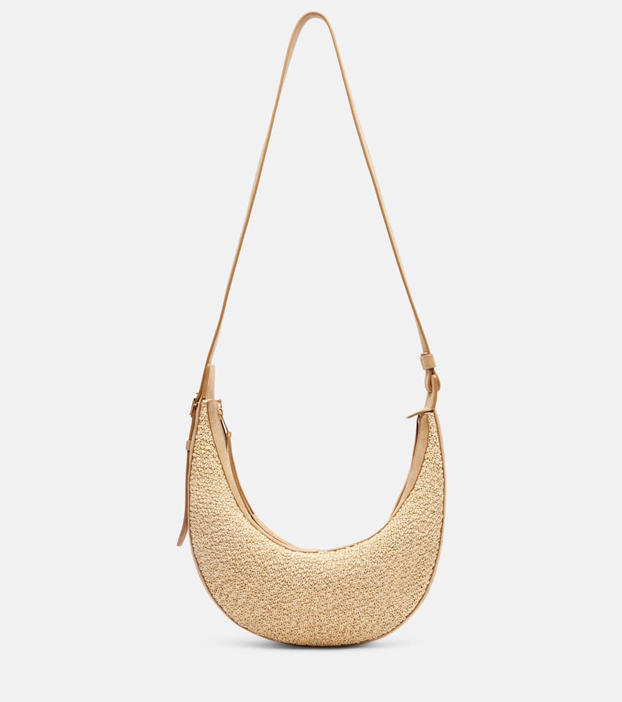 Khaite Augustina Small Raffia And Suede Crossbody Bag In Sand