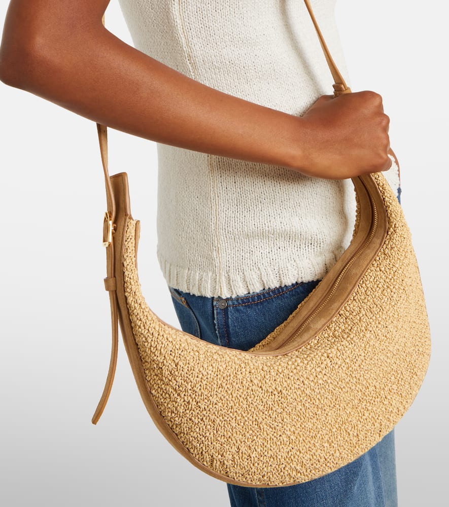 Khaite Augustina Small Raffia And Suede Crossbody Bag In Sand
