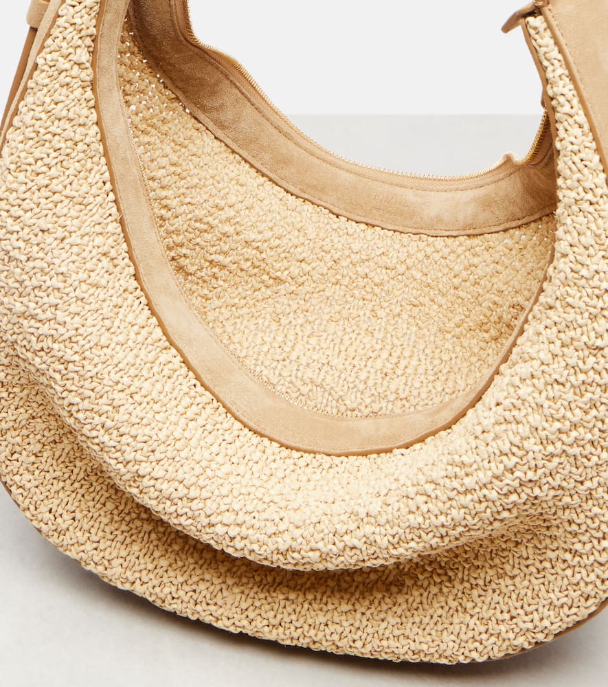 Khaite Augustina Small Raffia And Suede Crossbody Bag In Sand