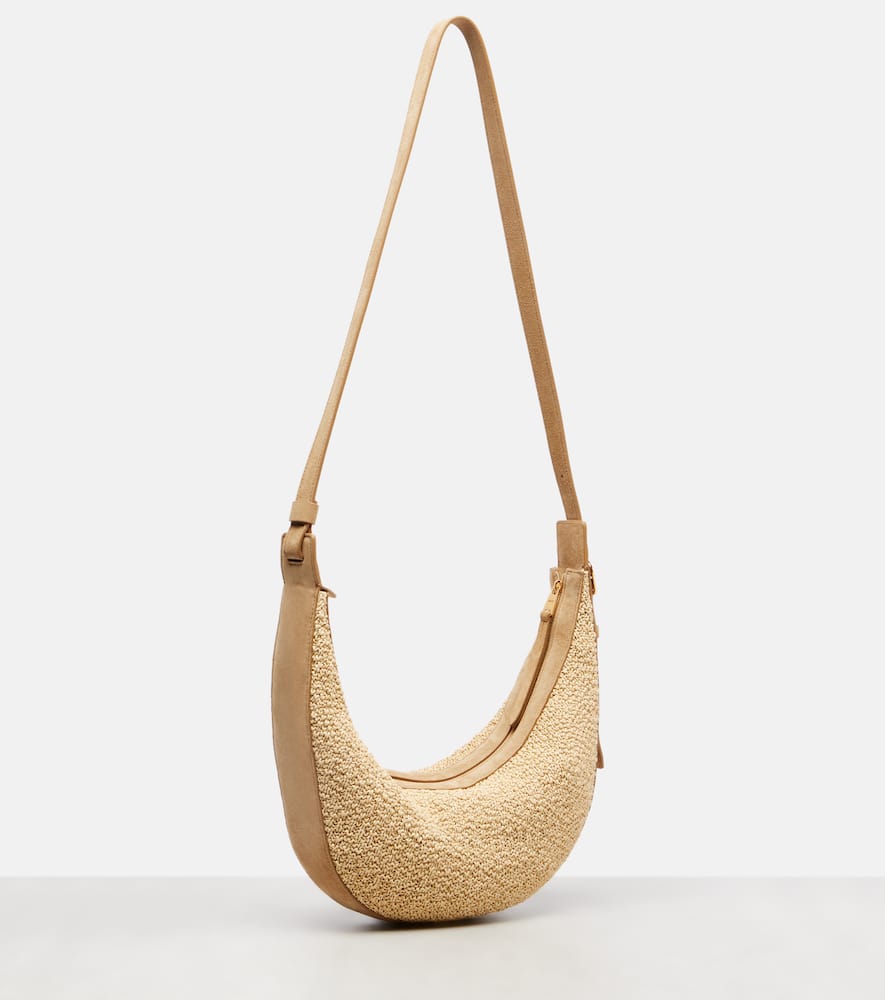 Khaite Augustina Small Raffia And Suede Crossbody Bag In Sand