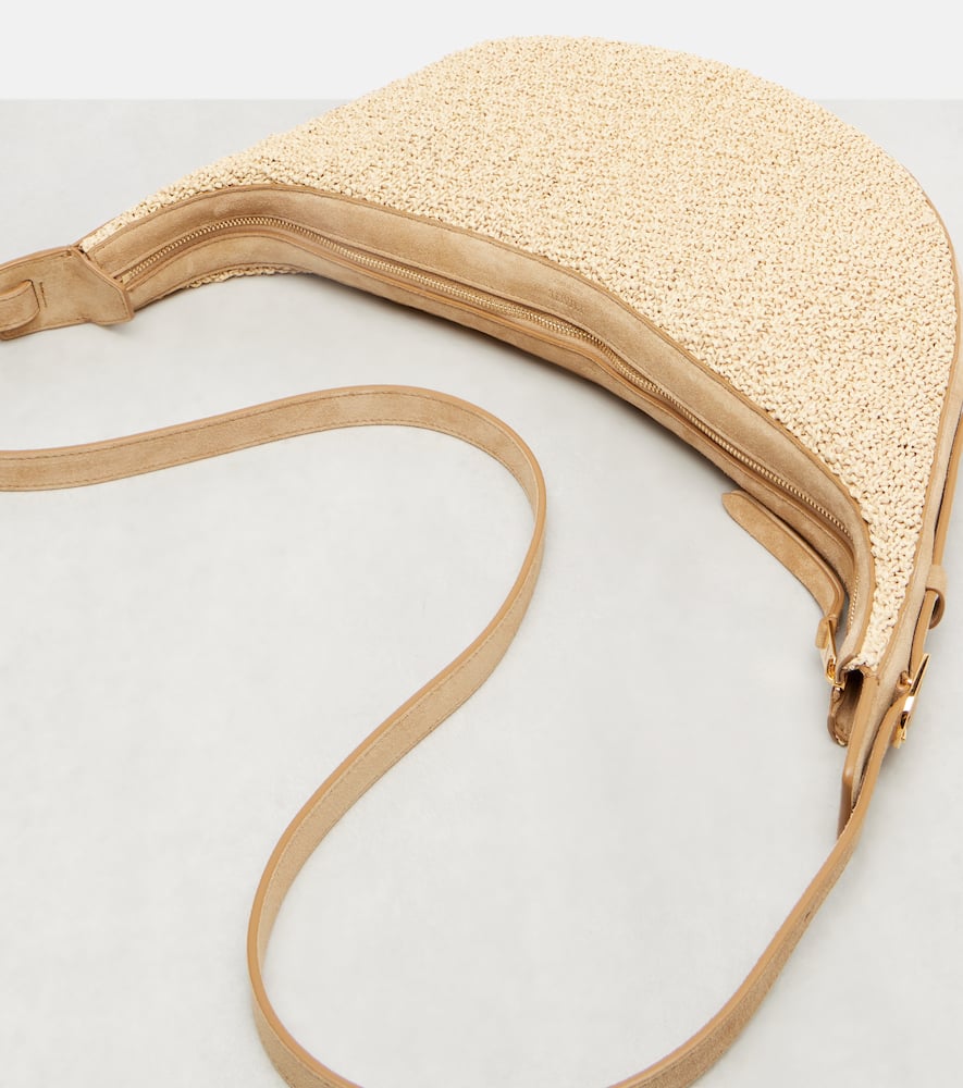 Khaite Augustina Small Raffia And Suede Crossbody Bag In Sand