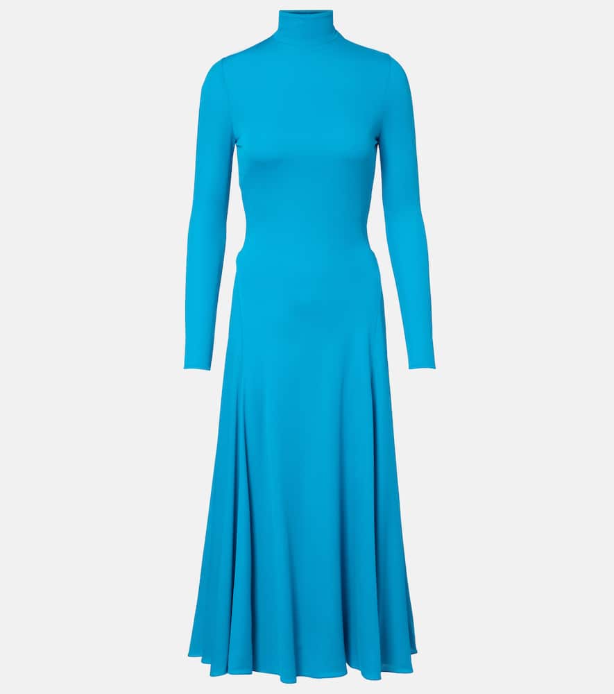 Alaïa Open-back Jersey Turtleneck Midi Dress In Blue