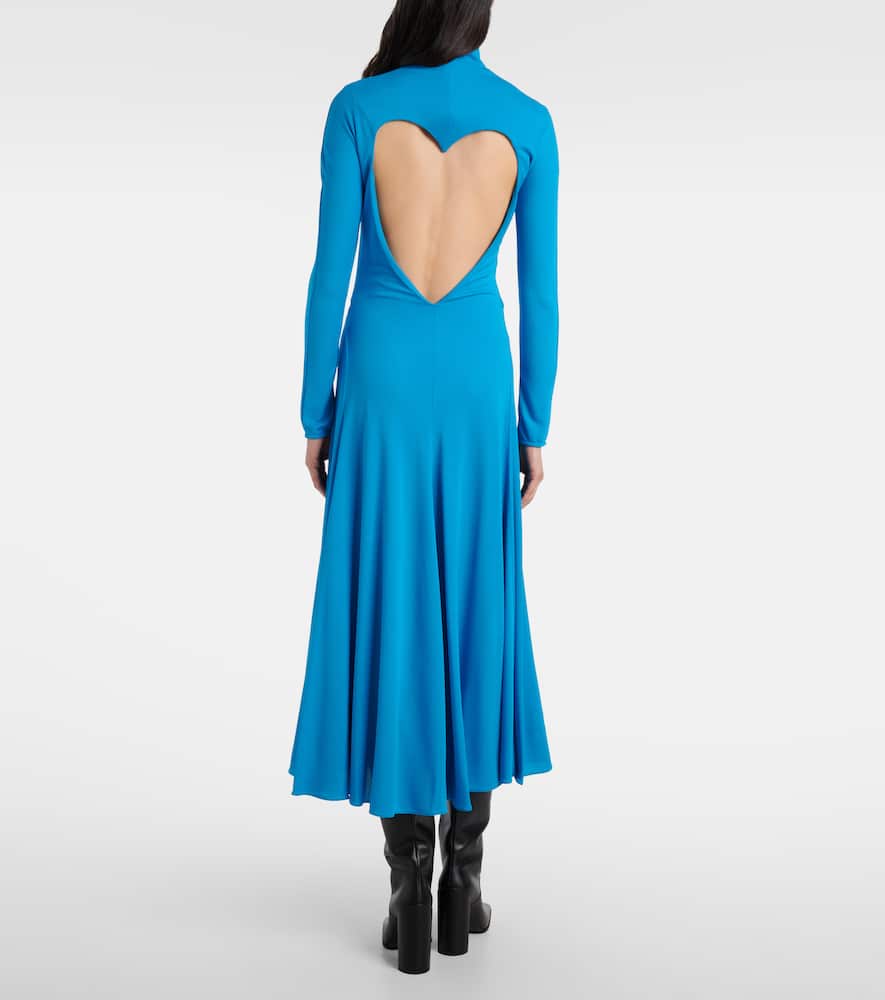 Alaïa Open-back Jersey Turtleneck Midi Dress In Blue