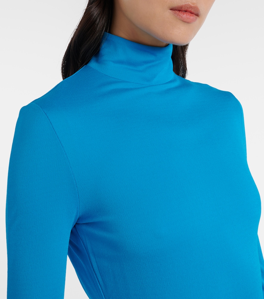 Alaïa Open-back Jersey Turtleneck Midi Dress In Blue
