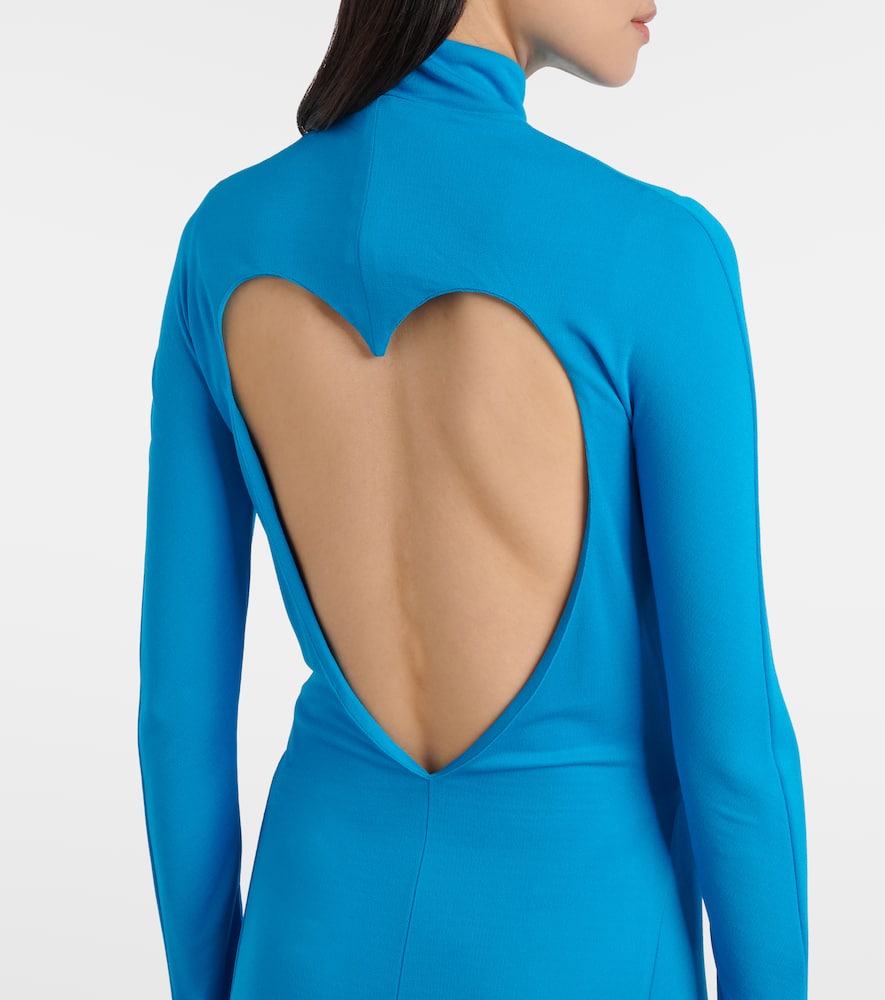 Alaïa Open-back Jersey Turtleneck Midi Dress In Blue
