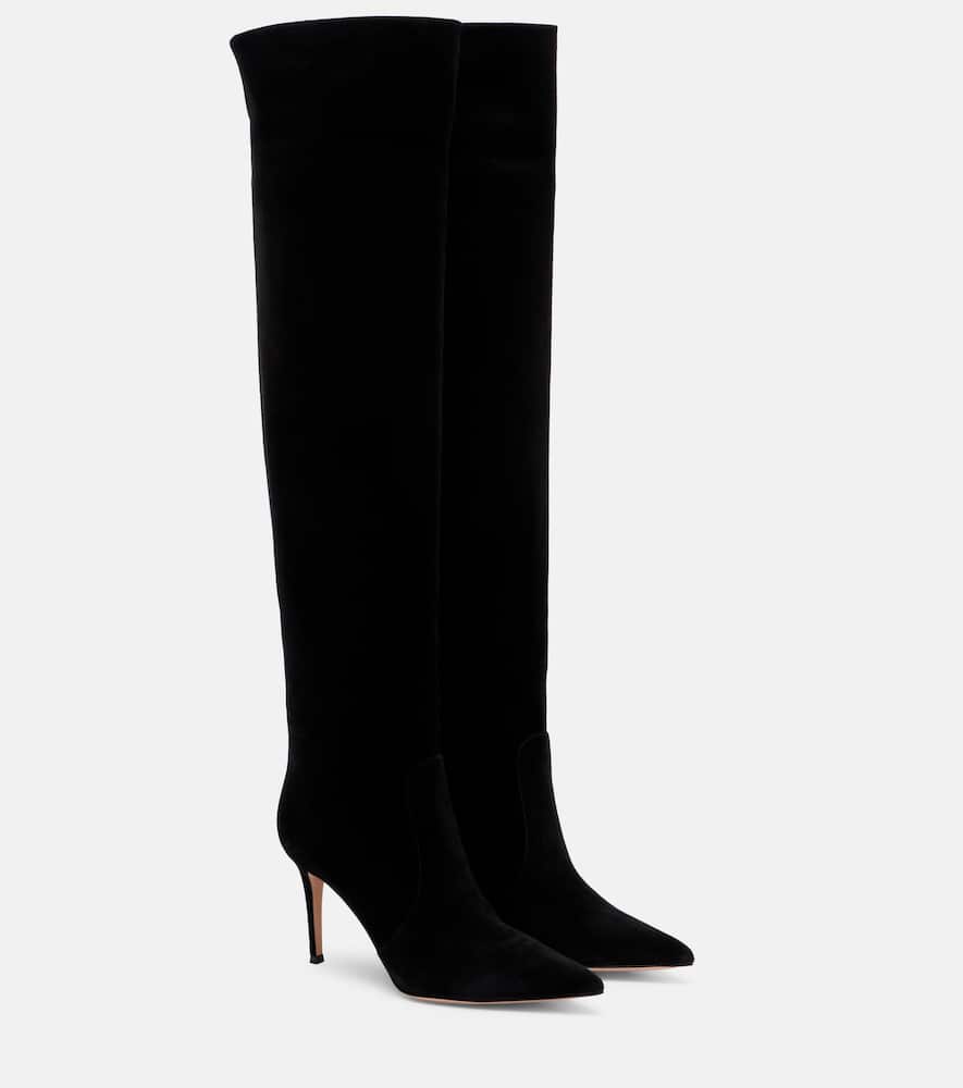 Gianvito Rossi Clarice 85 Metallic Leather-trimmed Suede Over-the-knee Boots In Black