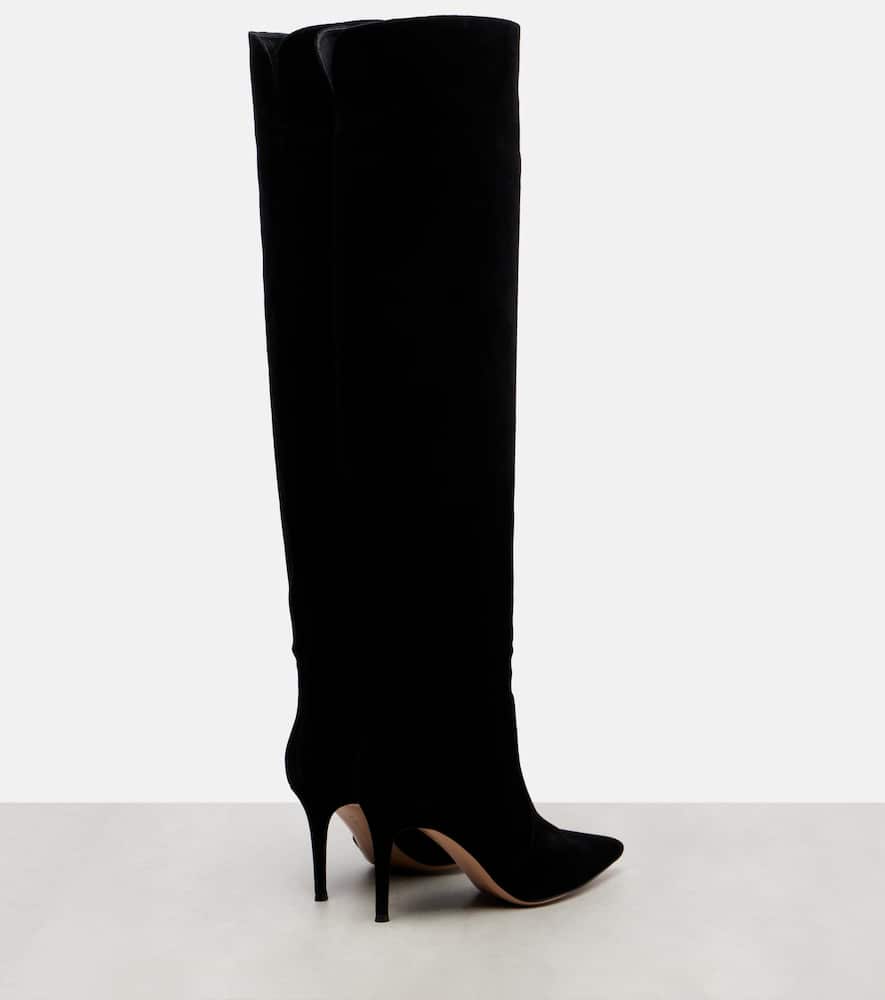 Gianvito Rossi Clarice 85 Metallic Leather-trimmed Suede Over-the-knee Boots In Black