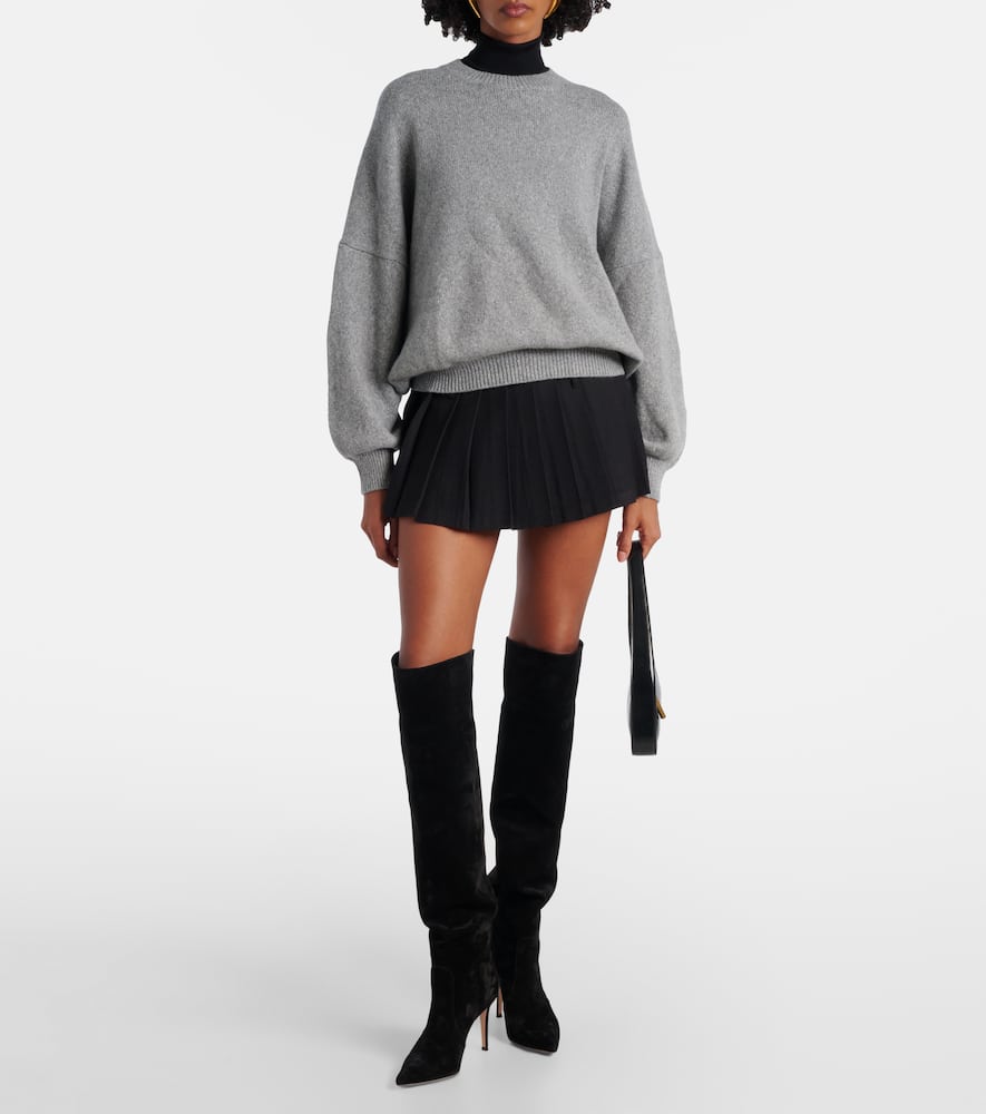 Gianvito Rossi Clarice 85 Metallic Leather-trimmed Suede Over-the-knee Boots In Black