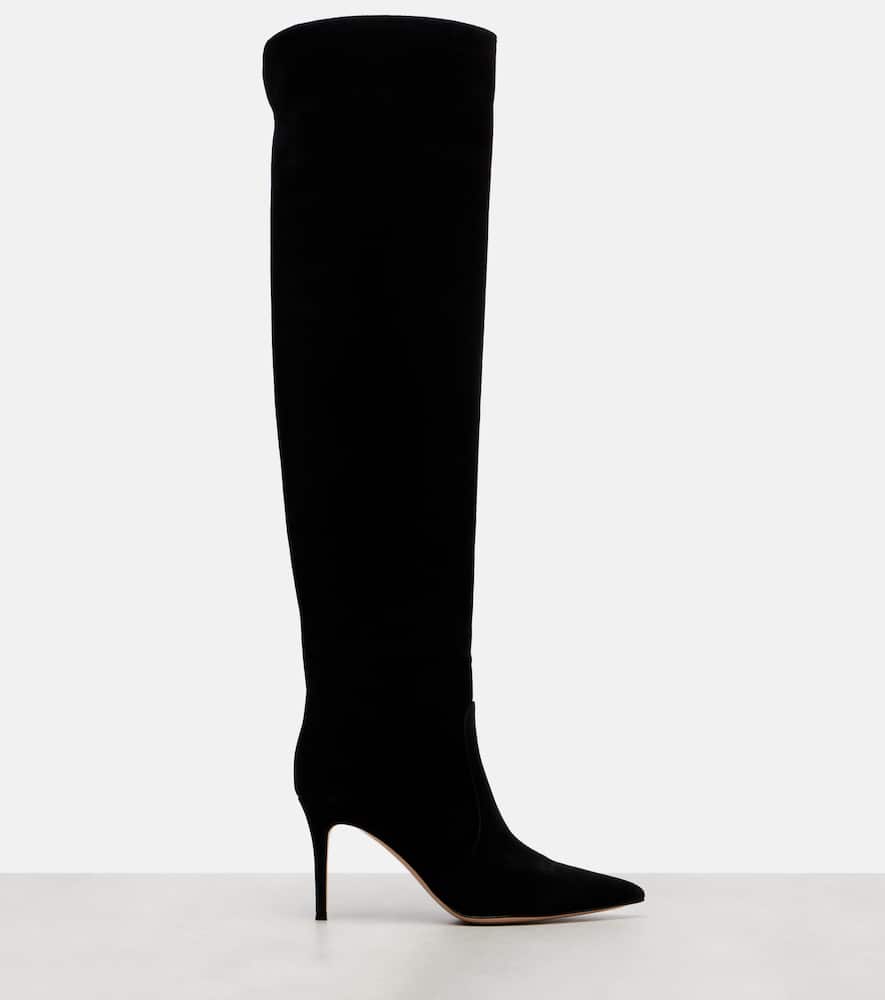 Gianvito Rossi Clarice 85 Metallic Leather-trimmed Suede Over-the-knee Boots In Black