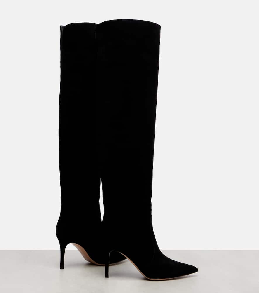 Gianvito Rossi Clarice 85 Metallic Leather-trimmed Suede Over-the-knee Boots In Black
