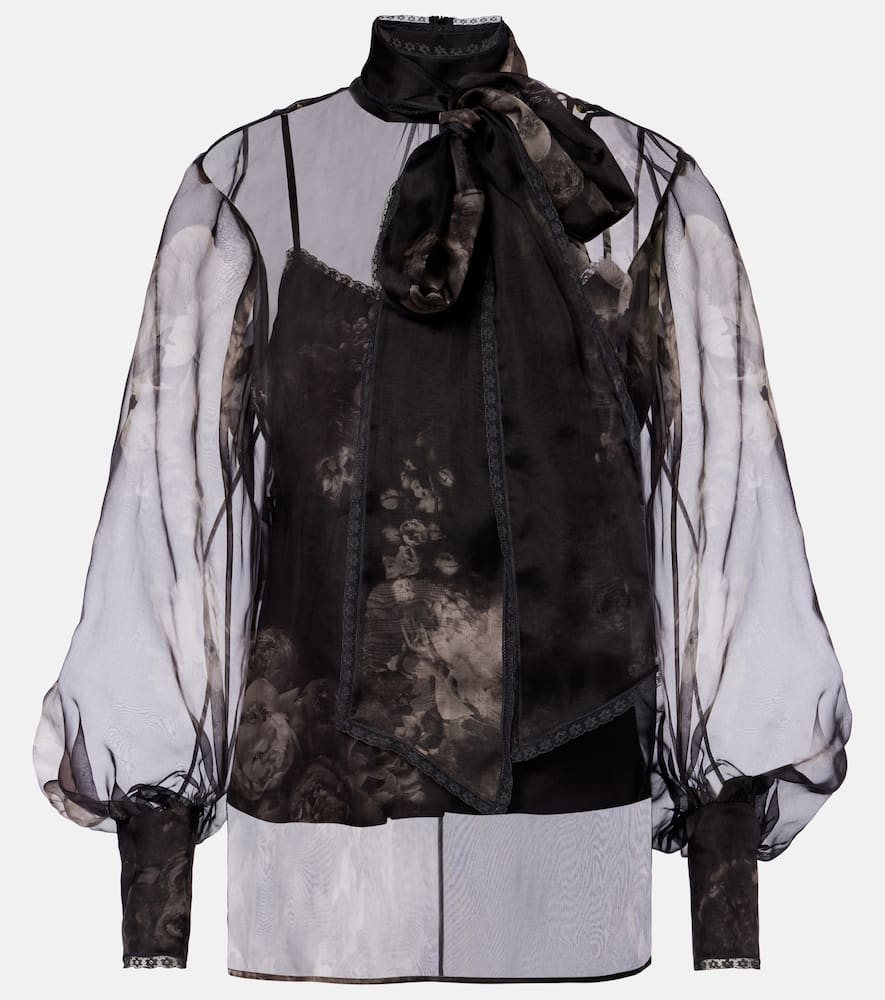 Zimmermann Hypnotic Floral Silk Organza Blouse In Black