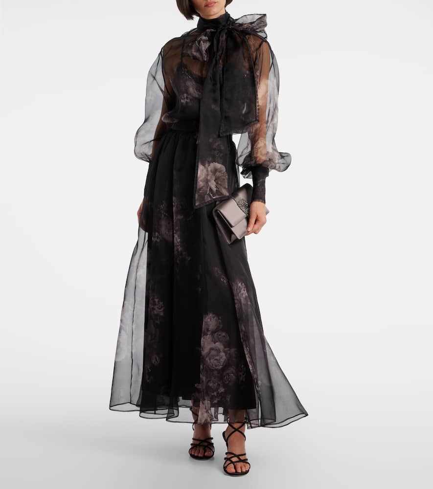 Zimmermann Hypnotic Floral Silk Organza Blouse In Black