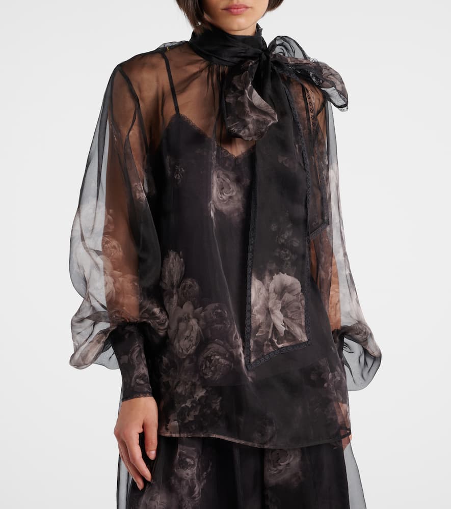 Zimmermann Hypnotic Floral Silk Organza Blouse In Black