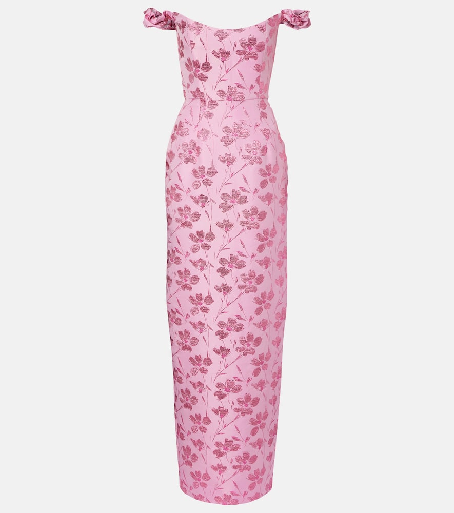 Markarian Yolanda Floral Off-shoulder Brocade Gown In Pink