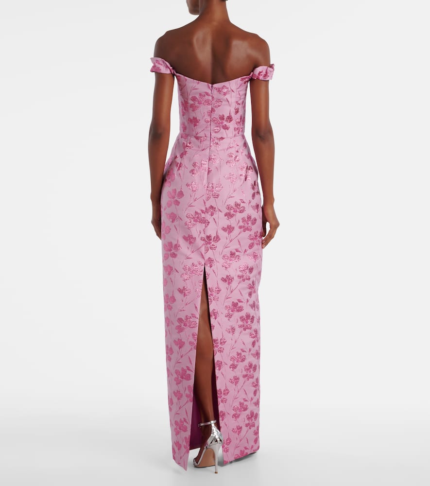 Markarian Yolanda Floral Off-shoulder Brocade Gown In Pink
