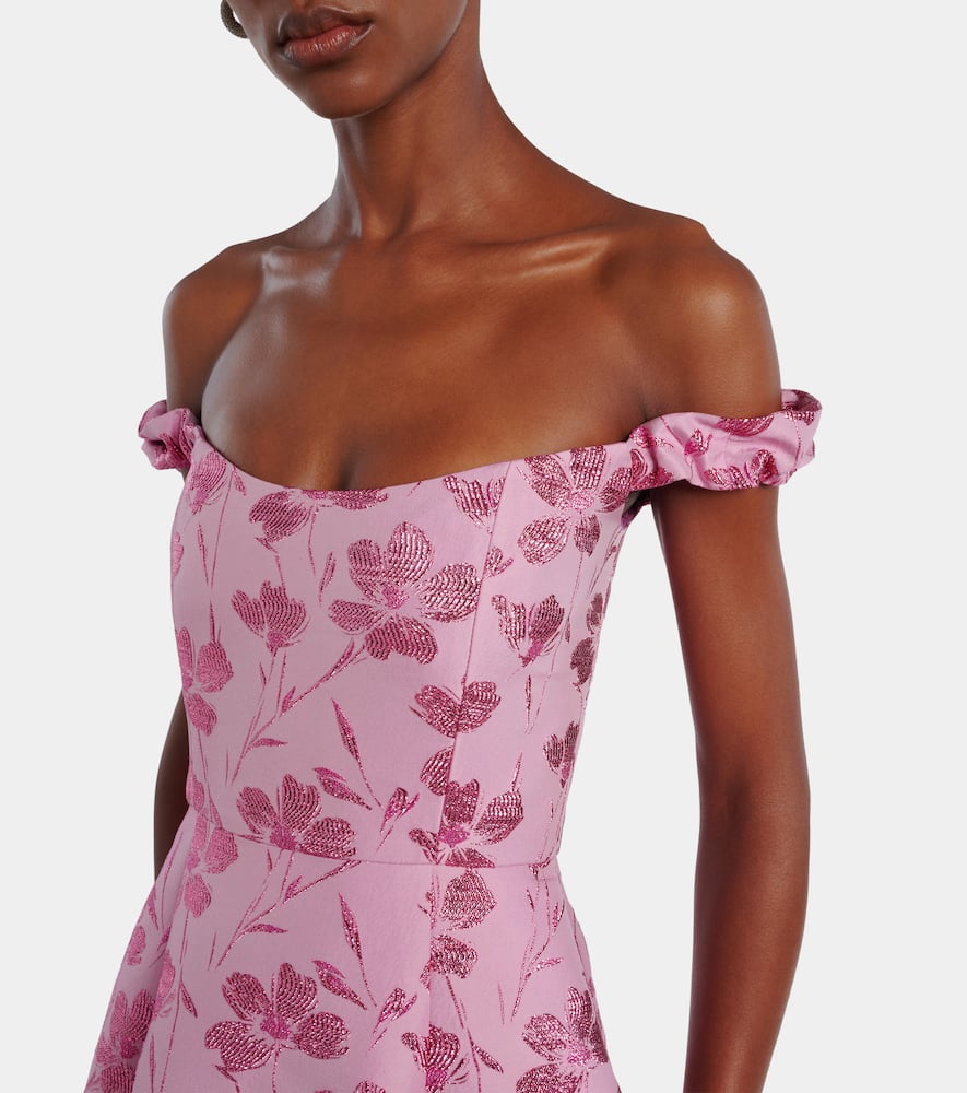 Markarian Yolanda Floral Off-shoulder Brocade Gown In Pink