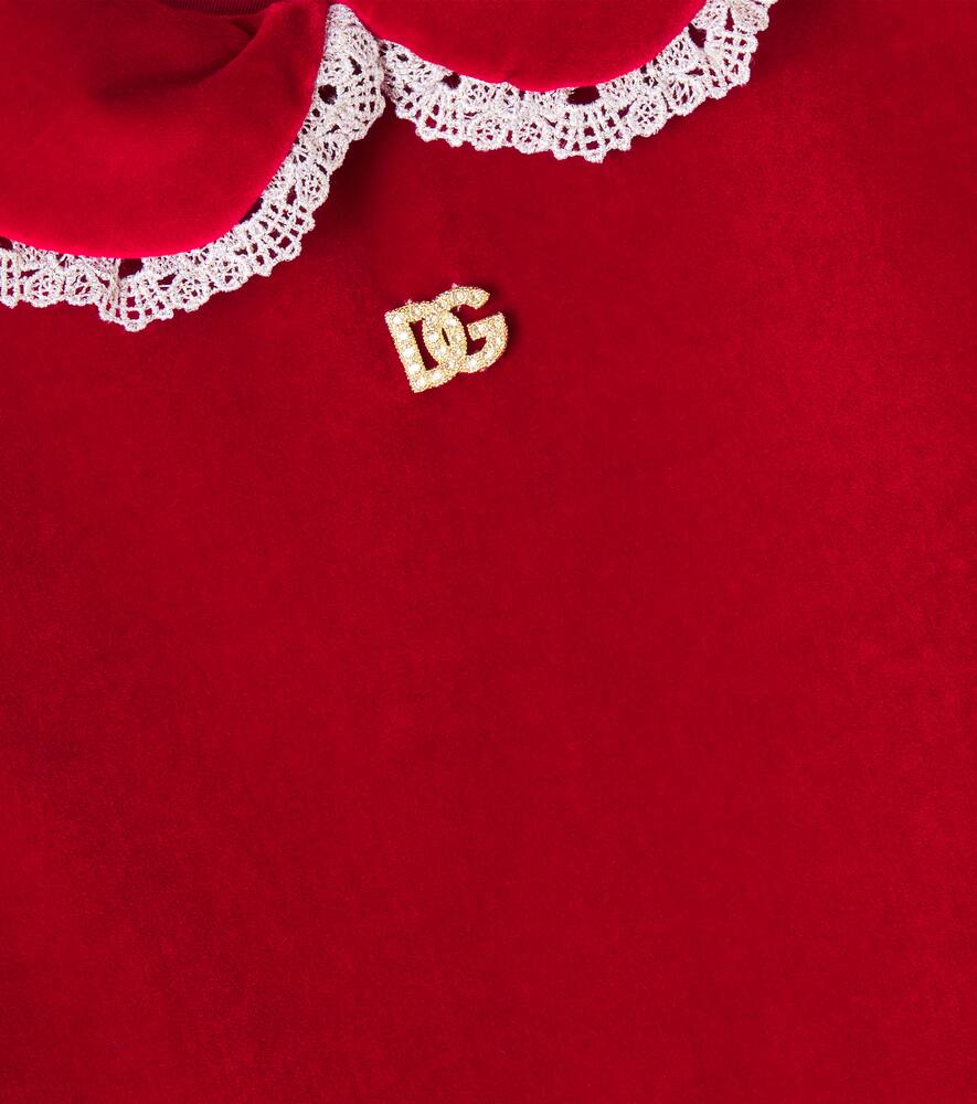 Dolce & Gabbana Dg Lace-trimmed Cotton Velvet Dress In Red