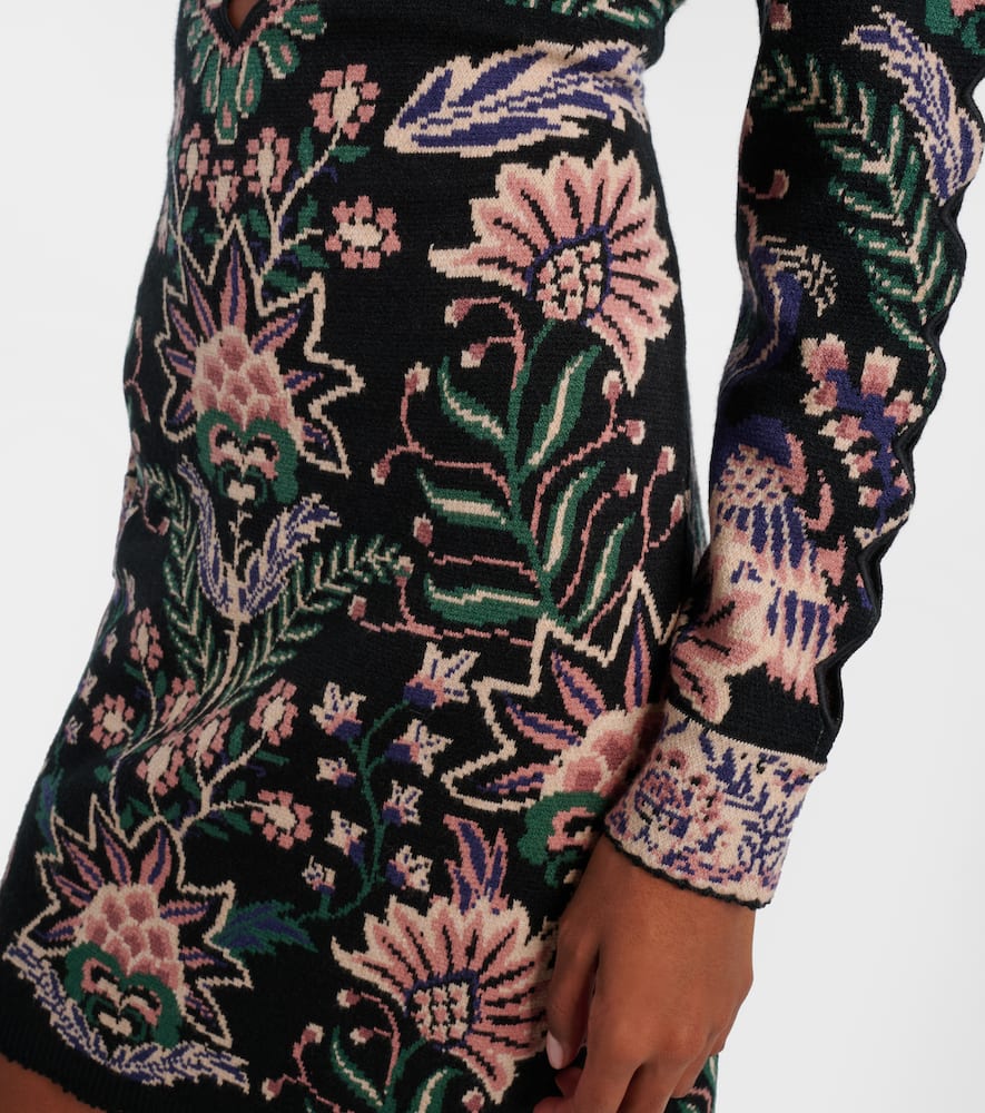 Farm Rio Marvelous Garden Floral-jacquard Knit Mini Dress In Black