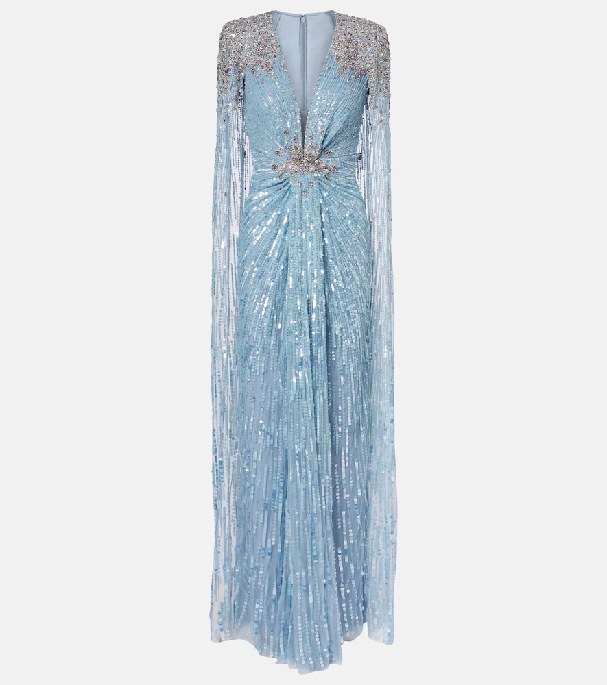 Jenny Packham Donna Abito Lungo Symphony A Mantella Con Decorazioni Blu It Taglia 52