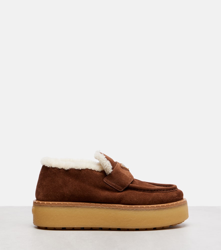 Prada Shearling-lined Suede Loafers In Brown