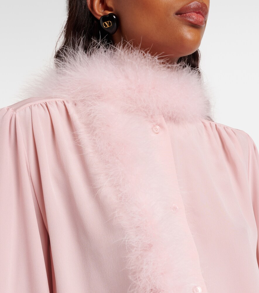  Valentino Valentino Feather-trimmed Silk Shirt 
