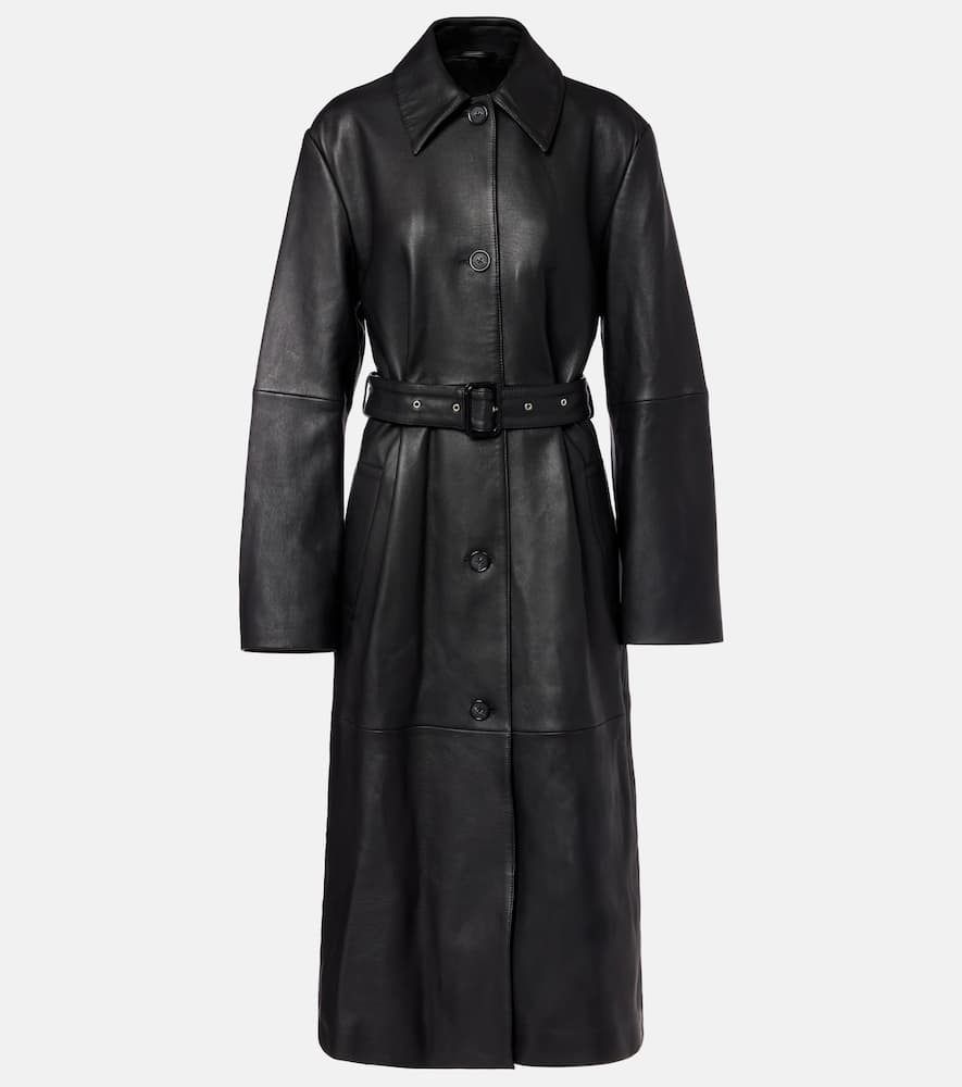 Totême Belted Leather Coat In Black
